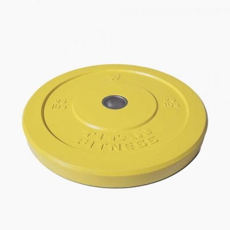 Titan Fitness Pair 25lb Olympic Bumper Plate Yellow Benchpress Strength Training01 600x600 1 زوج تيتان للياقة البدنية 25 رطل ممتص للصدمات