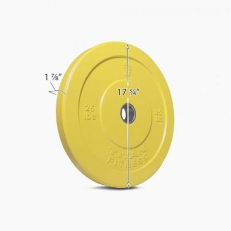 Titan Fitness Pair 25lb Olympic Bumper Plate Yellow Benchpress Strength Training02 600x600 1 زوج تيتان للياقة البدنية 25 رطل ممتص للصدمات